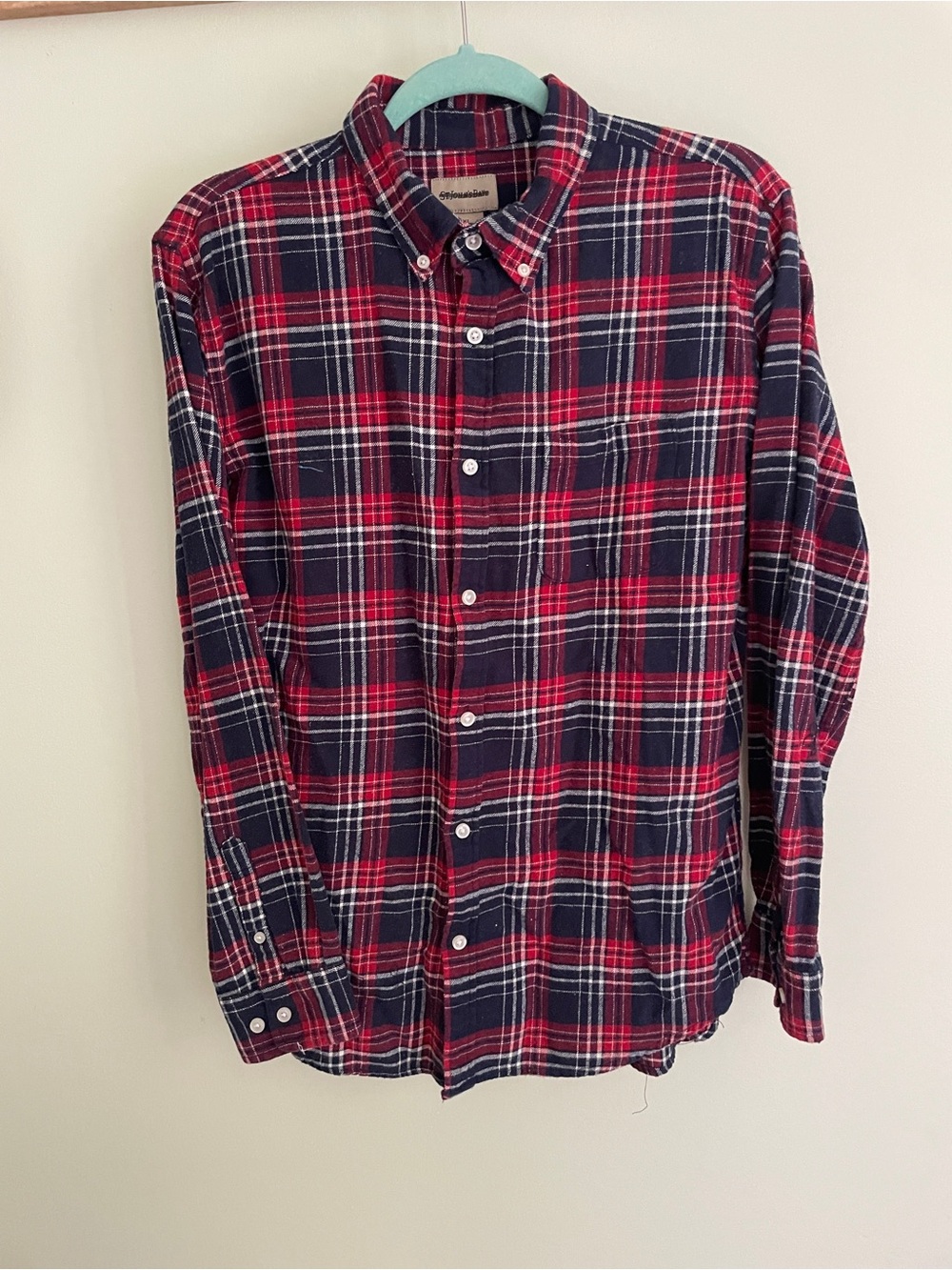 St. John's Bay 100% Cotton Red and Navy Plaid Button-Down Shirt
